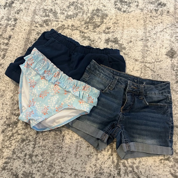 Bundle of 2 shorts and 1 bikini bottom Kids Denim Shorts and Floral Swim Bottoms - Picture 1 of 11